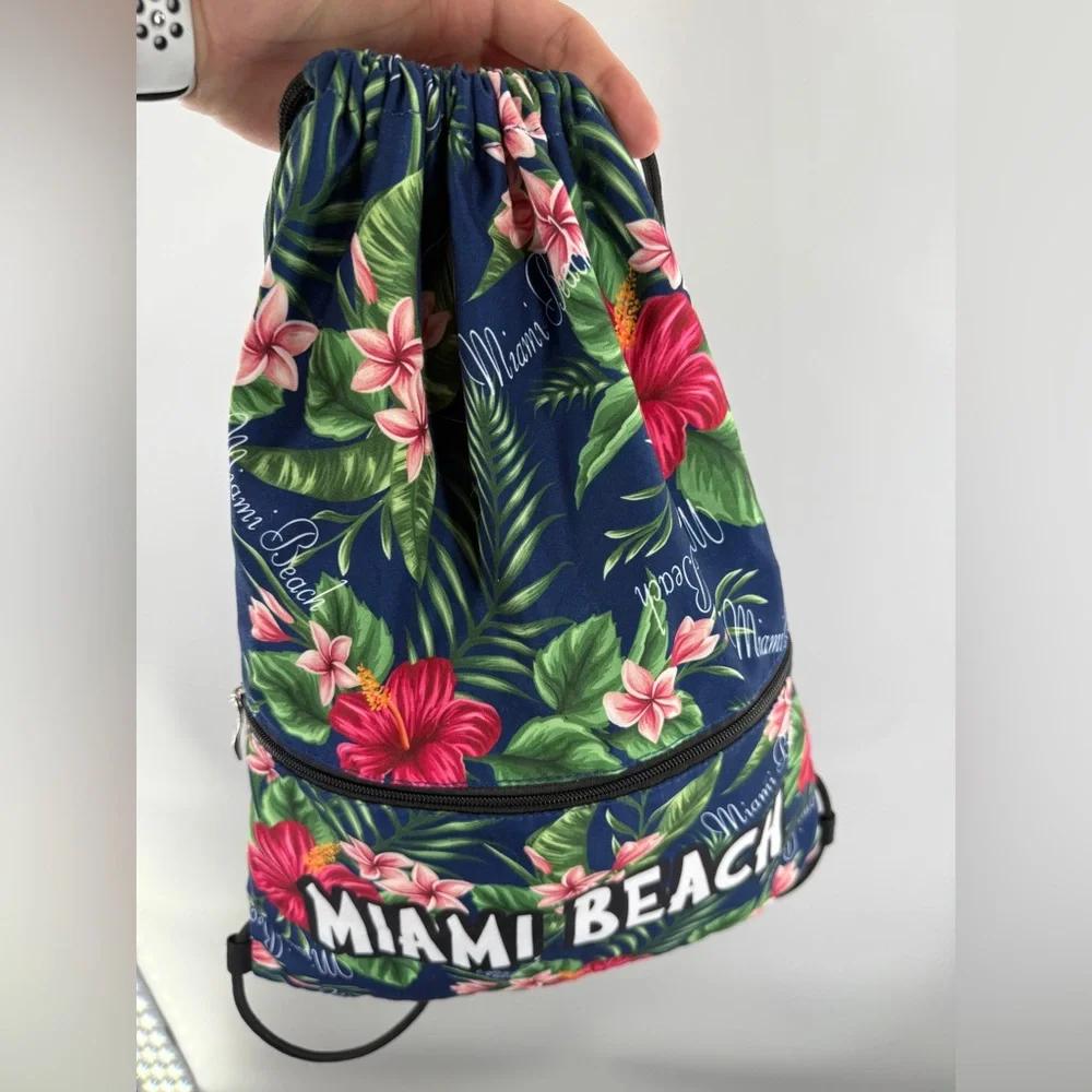 EUC Lucky 7 Tropical Print Miami Beach Drawstring Backpack